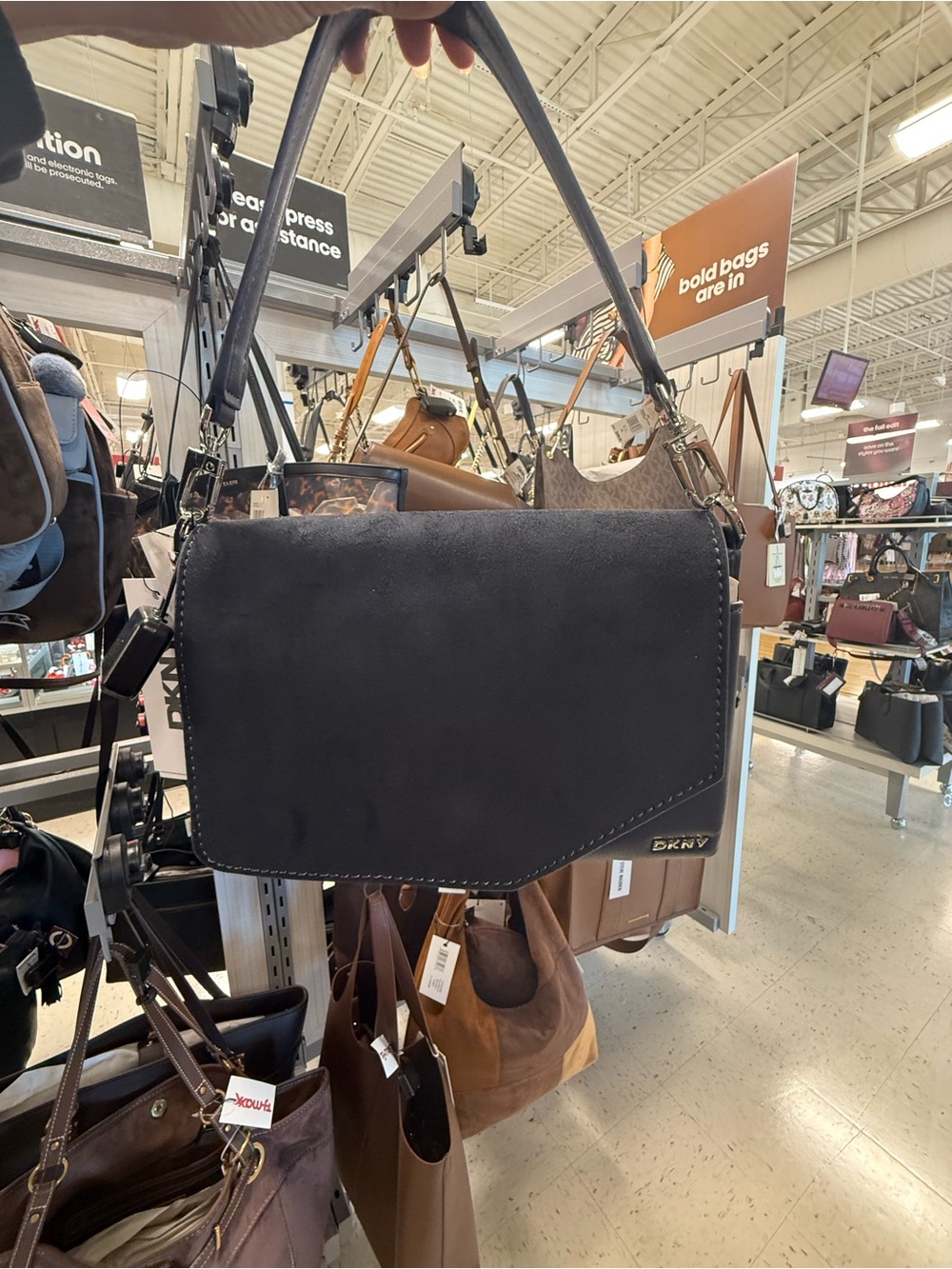 DKNY Navy Suede Crossbody Bag